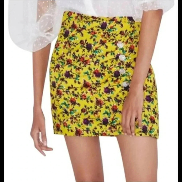 Zara Draped Floral Print Jeweled Mini Skirt - Picture 3 of 17